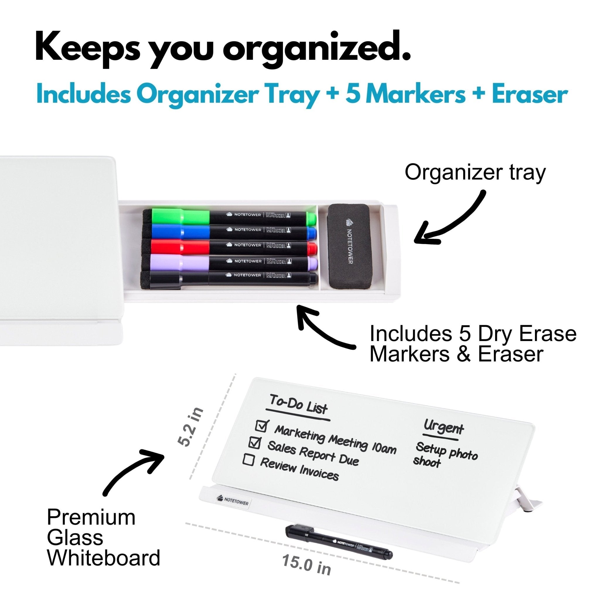 Note Tower Desktop Whiteboard - Glass - NOTETOWER