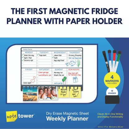 Note Tower 12" x 17" Magnet Combination Board - Weekly Planner - NOTETOWER LLC.